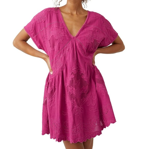 Free People
Serenity V Neck Embroidered Short Sleeve Mini Dress XS - Picture 1 of 3